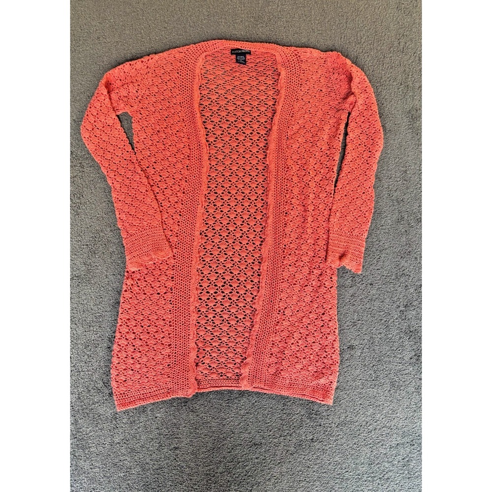 Boston Proper Cardigan Women's Small Orange Cotton Ramie Long Sleeve Open-Front